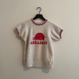 Vintage 1960s Arkansas Razorbacks Cotton Short Sleeve Crewneck Sweatshirt Ringer
